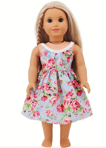 Cute One-Piece Flower Print Dress Made to Fit Popular 18 Inch Dolls