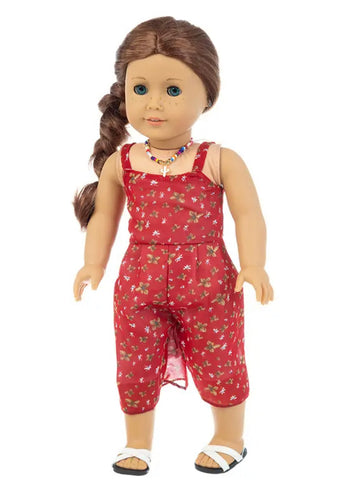 One-Piece Red Print Summer Outfit Made to Fit Popular 18 Inch Dolls