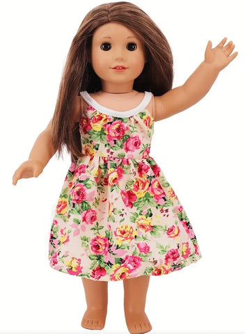 Cute One-Piece Flower Print Dress Made to Fit Popular 18 Inch Dolls