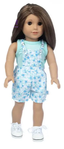 Two-Piece Pastel Overalls and Tank Top Set Made to fit Popular 18 Inch Dolls