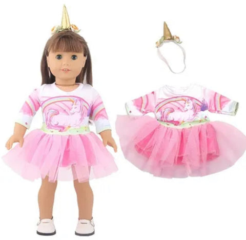 Two-Piece Pink Unicorn Skirt Set Made to Fit Popular 18 Girl Dolls