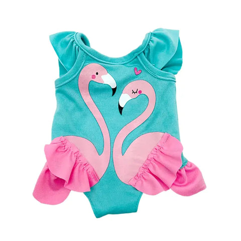 Pretty Ruffled Flamingo One-Piece Bathing Suit Made to fit Popular 18 inch Dolls