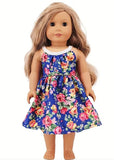 A Cute One-Piece Blue Print Dress Made to Fit Popular 18 Inch Dolls