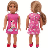 A Cute One-Piece Pink Unicorn Outfit Made to Fit Popular 18 Inch Dolls