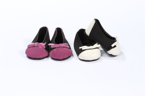 Two-Tone Suede Dress Flats with Bow