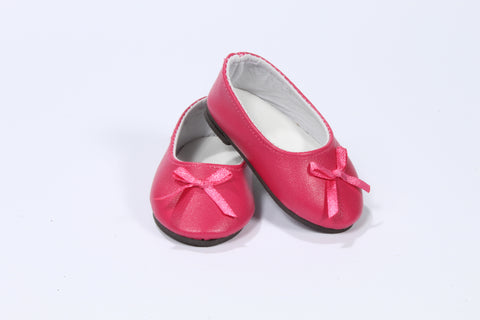 Dark Pink Leather-Like Flats with Bow