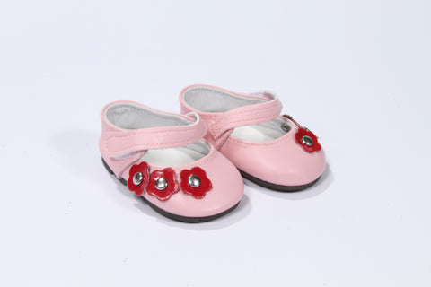 Lovely Pink Strap Shoes with Red Flower Accents
