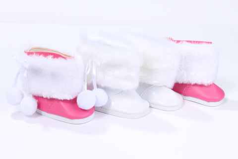 Vinyl Boots with Removable Fur and PomPom Accent