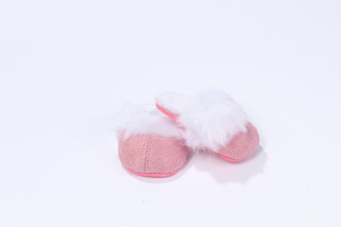 Pink Suede Slippers with Fur Trim