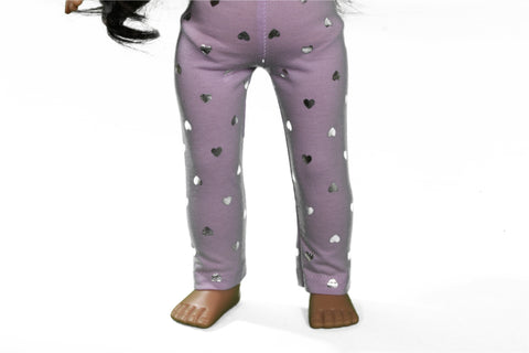 Lavender Leggings with Silver Metallic Hearts