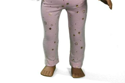 Pink Leggings with Gold Metallic Stars